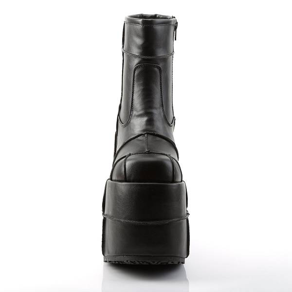 Demonia Stack-201 Black Vegan Leather Stiefel Herren D519-784 Gothic Plateaustiefel Schwarz Deutschland SALE